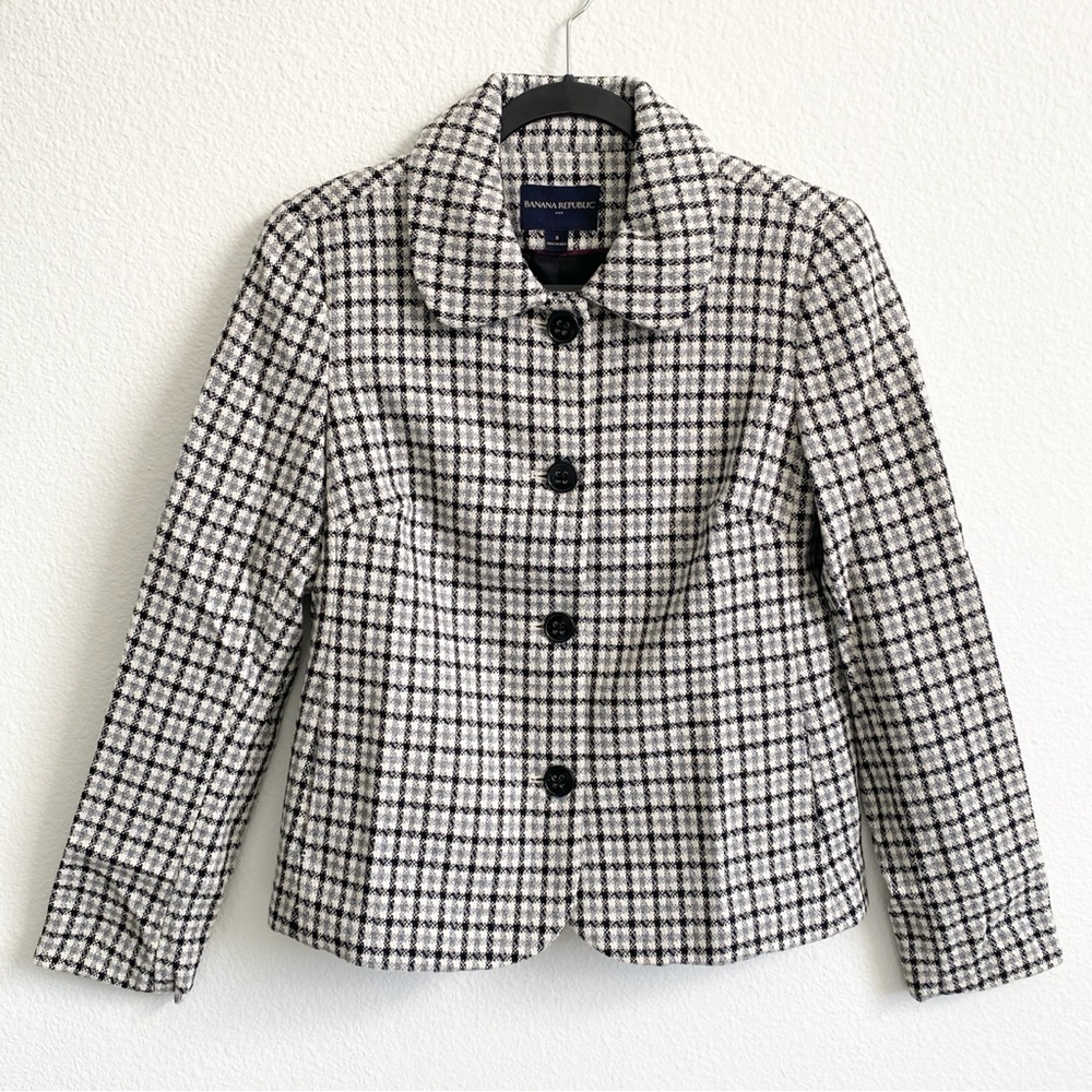 Banana Republic Factory Women’s Black & White Plaid Wool Jacket